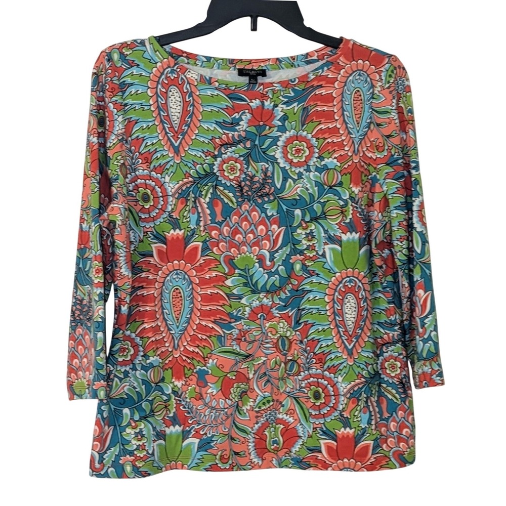 Talbots Petites Floral Paisley Boat Neck Top 3/4 Sleeve Cotton Modal LP Multi